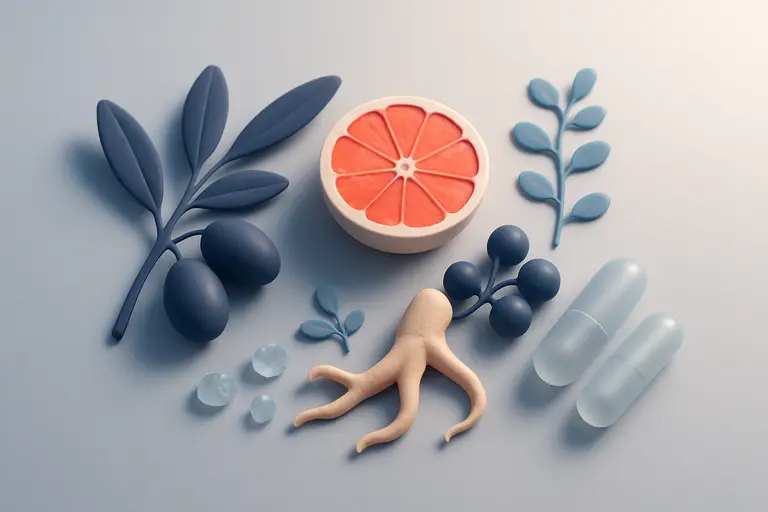 Ilustracja: liście oliwki, owoce i rośliny